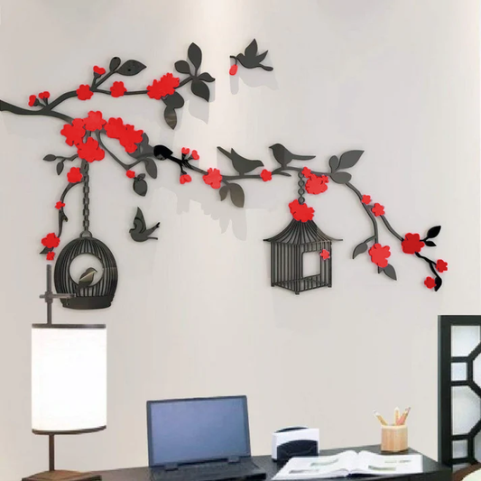 Birds Cage With Flowers Acrylic Wall Art