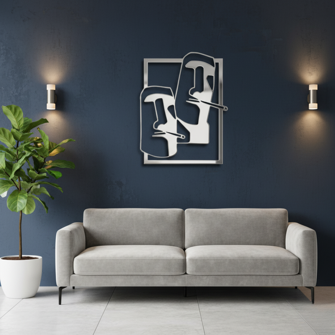 Two Faces Moai Wall Art Frame | Modern Abstract Home Decor