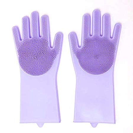 HEOBRO Silicone Gloves Scrubber with Integrated Wave-Designed Grooves for Multi-Purpose Heavy Duty Cleaning Perfect in Removing The Toughest Stains green