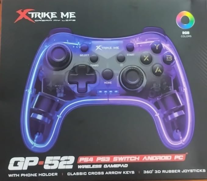 Xtrike Me GP-52 Wireless Gaming Controller, Bluetooth Gamepad for iOS/Android/PS4/PC, LED Backlit, Detachable Mobile Clamp