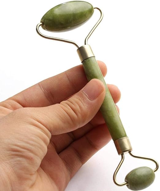 Double Head Jade Roller Massager Eye Face Neck Facial Relax Slimming Thin face Body Beauty Health Care Tools (Green)