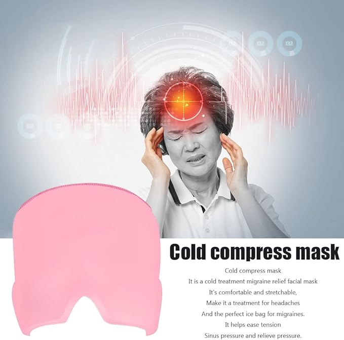 Headaches and Migraine Hat, Cooling Pads Gel Migraine Mask, Reusable Migraine Relief Cap for Tension, Stress, Long Lasting Cooling Ice Therapy (Pink)