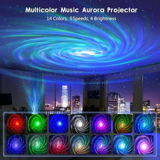 ATG Starry Night Light with Remote Control, Bluetooth Speaker, and Aurora Effect - Perfect for Bedroom, Kids Room, and Home Theater Decor - 14 Colors LED, Galaxy Projector, Planetarium, Moon, Space