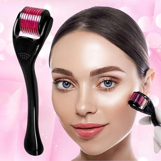 Derma Roller, Black Handle with Red Micro-Needles, Facial Massage Tool