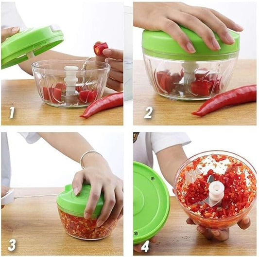 Easy Spin Manual Food Chopper, Stainless Steel Blades, White, Compact, Safe, No Electricity Required