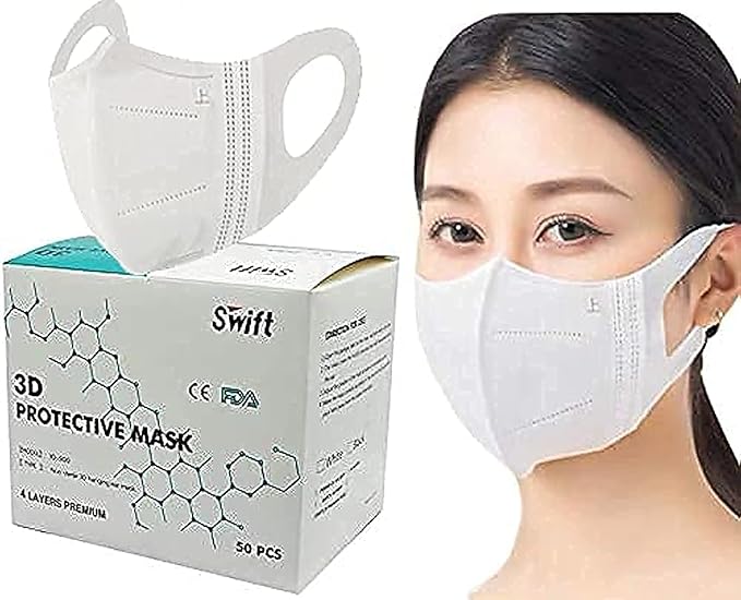 SWIFT 3D Face Masks for Adults | 50 Pcs Disposable Protective Masks | Comfortable, Breathable, and Secure Fit