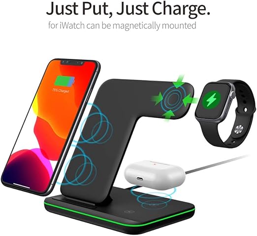 FDGAO 3 in 1 Wireless Charger, 15W Fast Wireless Charging Stand Station for Apple Watch Ultra/9/8/7/6/SE/5/4/3/2,AirPods Pro/3,iPhone 11 12 13 14 15(Pro,Pro Max,Plus,Mini)/XR/XS Max/X/8, Black