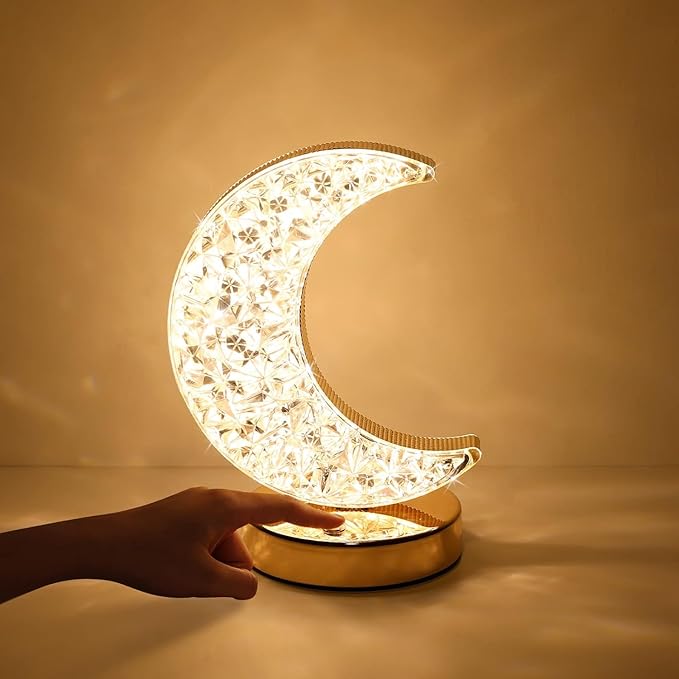 oawllty Ramadan Lamp,Ramadan Decorations,Crystal Table Lamp Moon Shape Night Light Touch LED Nightstand Lamp Desk Lamp for Home Bedroom Living Room Ramadan Table Decorations (Moon)
