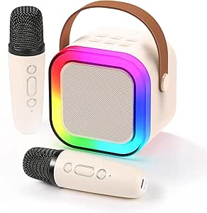 Machine for Kids Adults, Portable Bluetooth Karaoke Speaker with 2 Wireless Mics and LED Color Lights, Home Birthday Party for Girls/Boys Ages 4, 5, 6, 7, 8, 9, 10,11,12+