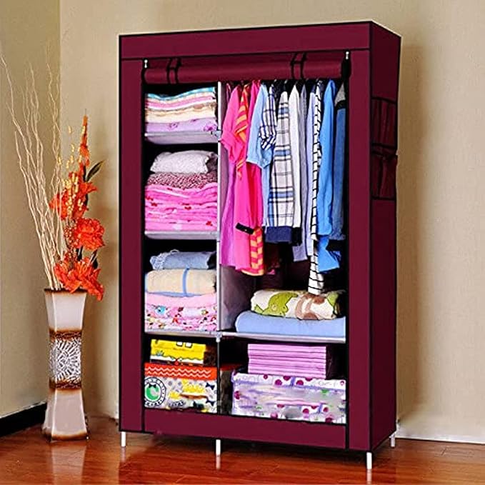 AWH Portable Multifunctional Fabric Wardrobe/Cloth Cabinet Closet - Clothing Storage Organizer with Cover, Non Woven Fabrics (105 * 45 * 175cm - MIXED COLOR