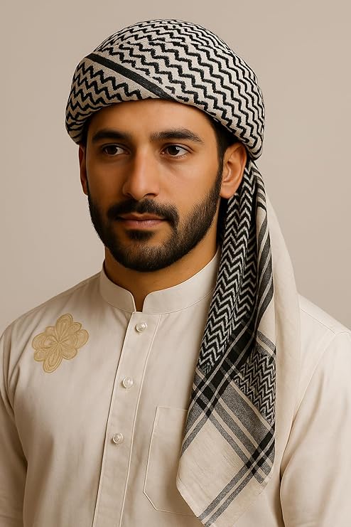 Men’s Shemagh Scarf – Traditional Arabic Head Wrap and Neck Scarf with Tassels – Breathable Cotton – Versatile Desert Scarf for Sun, Dust Protection, Travel, and Outdoor Wear