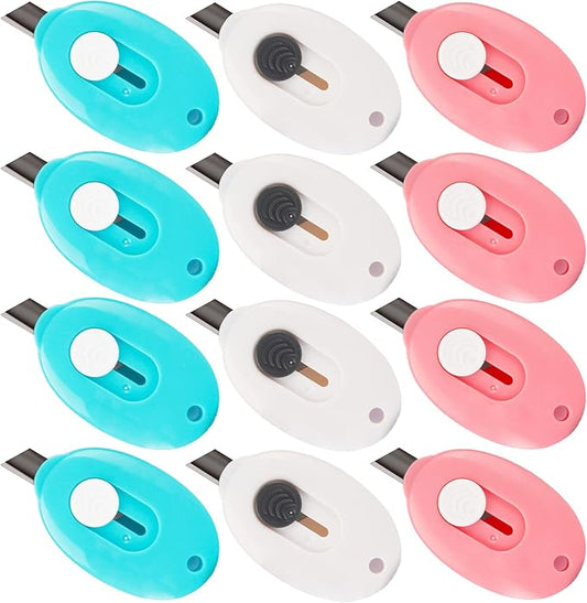 Cosmos Pack of 3 Mini Retractable Utility Knife Box Cutter Letter Opener, Random Color, with 1 Pc Marble Pattern Storage Bag