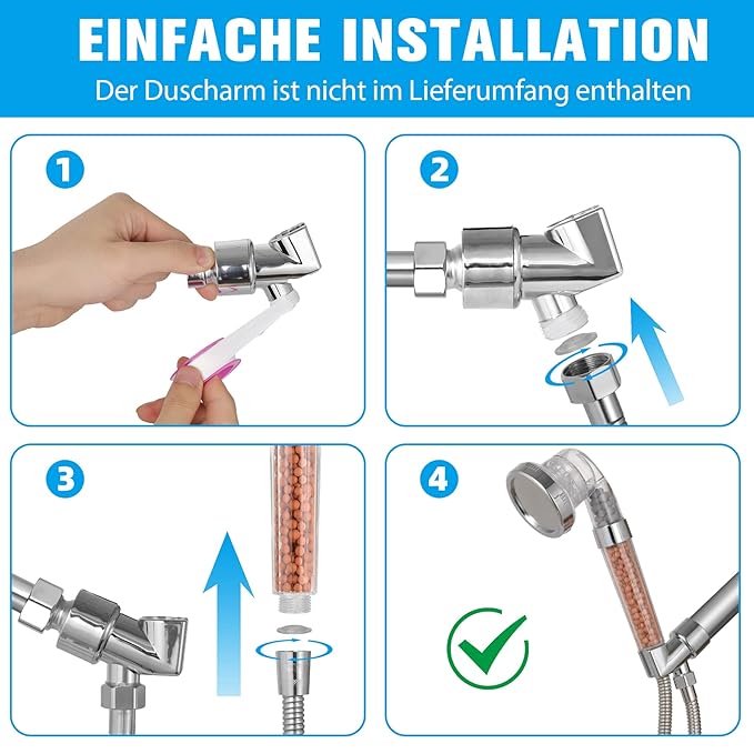 Shower Head, Ionic Shower Head Handheld Increase Pressure Water Saving with Hose, 3 Mode Filter Spray Shower Head for Dry Hair & Skin SPA, Contains Purifying Filtration Mineral Stone Beads