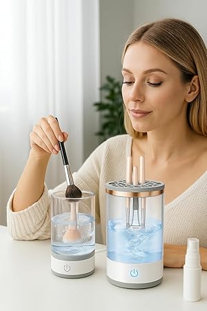 Makeup Brush Cleaner Machine with Free 7PCS Makeup Brush Set – Electric Brush Washer & Dryer for Fast, Deep Cleaning
