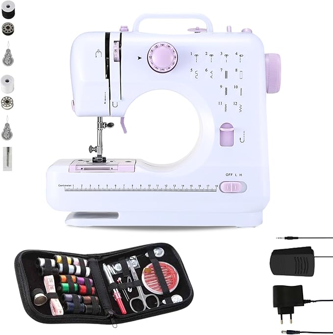 Mini Sewing Machine for Beginner, Portable Sewing Machine, 12 Built-in Stitches Small Sewing Machine Double Threads and Two Speed Multi-function Mending Machine with Foot Pedal for Kids,Women