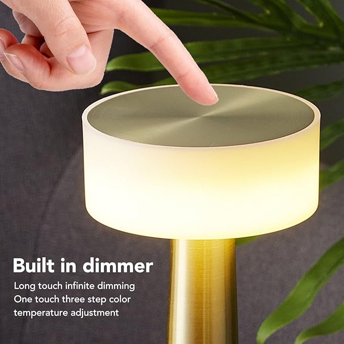 Cryfokt Cordless Table Lamp, Rechargeable Battery Operated Table Lights 3 Levels Brightness 10 Hours Usage Small Touch Bedside Night Light for Restaurant Bedroom Outdoor