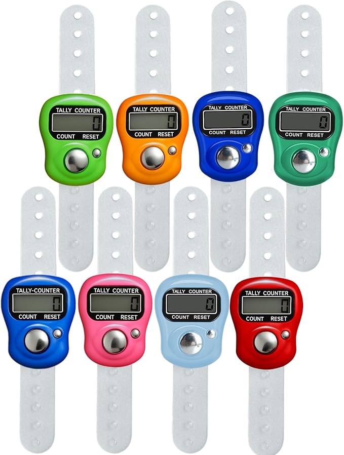 NiBU - Electronic Finger Counter, 8-Pack Resettable botton 5-Digit LCD Electronic Digital Display Finger Hand Tally Counter Counting, Islamic Gift