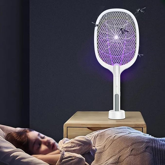 HEXAR GECKO Mosquito Killer Electric Fly Swatter Rechargeable 3000V USB Handheld Mosquito Racket Bat 1200mAh Bug Zapper Racket with Charging Base Flies, Bees, Moths Killer with LED Light