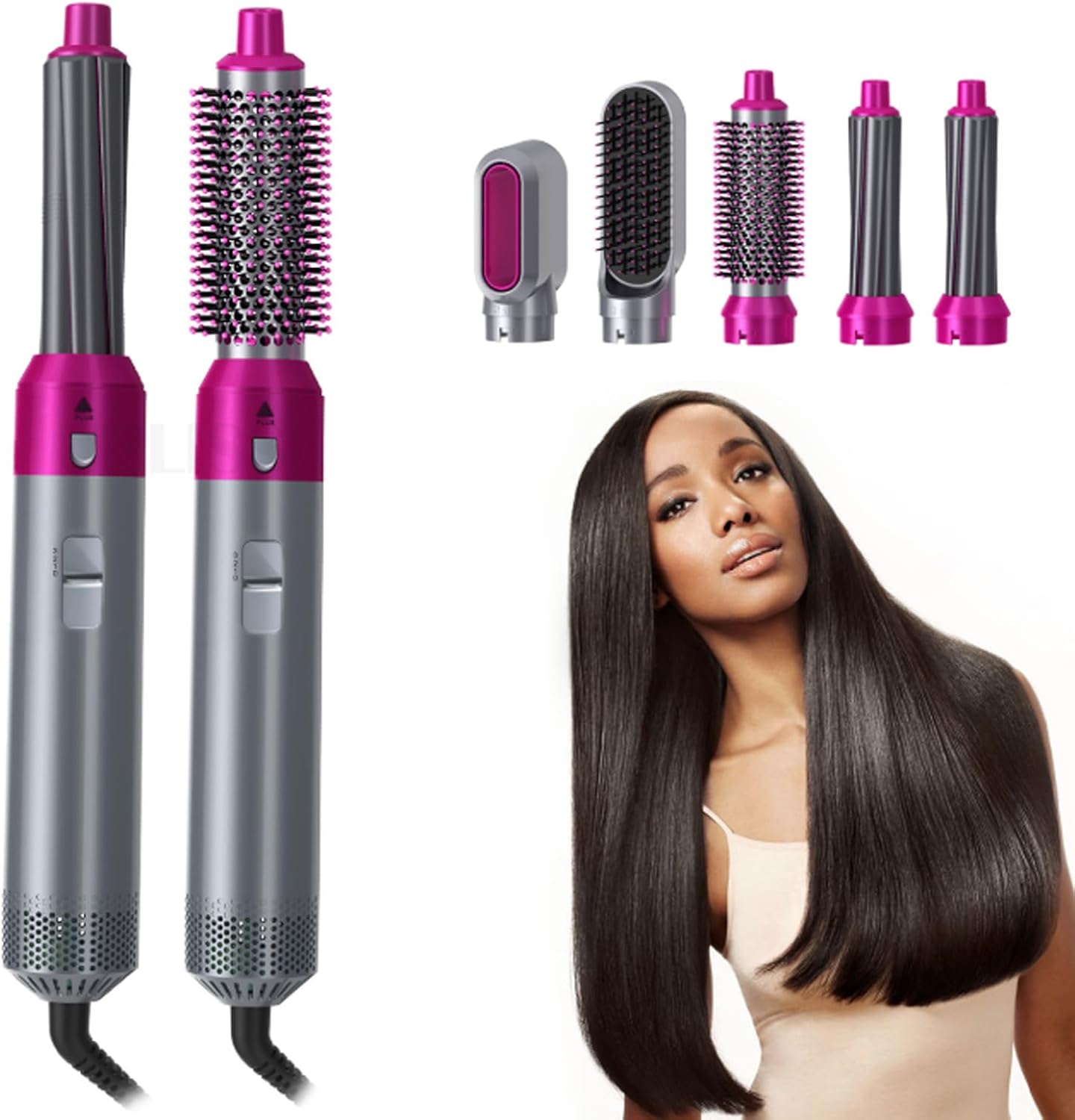 5 in 1 Hair Drys Brush, Hot Air 60000 RPM Powerful Negative Ionic Blow Dryer with 3 Temp Left&Right Air Curler Wand