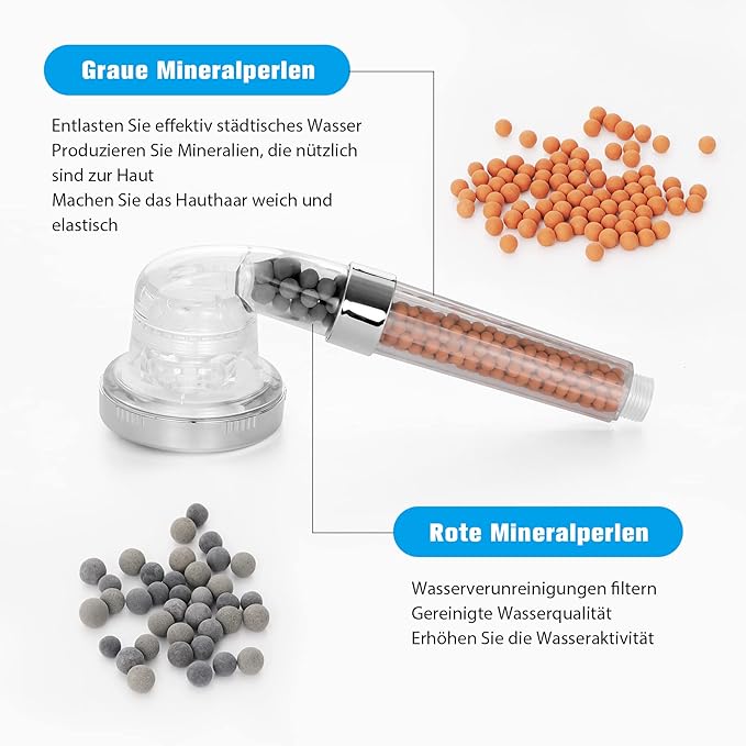 Shower Head, Ionic Shower Head Handheld Increase Pressure Water Saving with Hose, 3 Mode Filter Spray Shower Head for Dry Hair & Skin SPA, Contains Purifying Filtration Mineral Stone Beads