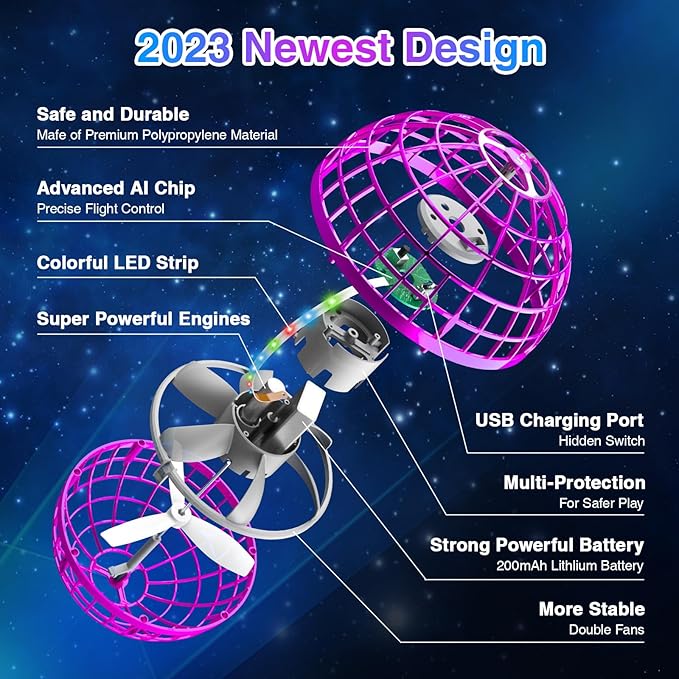 Orb Ball, Flying Spinner Ball Toy, Hand Controlled Boomerang Hover Ball, Fidget Spinner Stress Ball, Christmas Birthday Cool Toys Gifts for 6 7 8 9 10+ Year Old Boys Girls Teens Indoor Outdoor