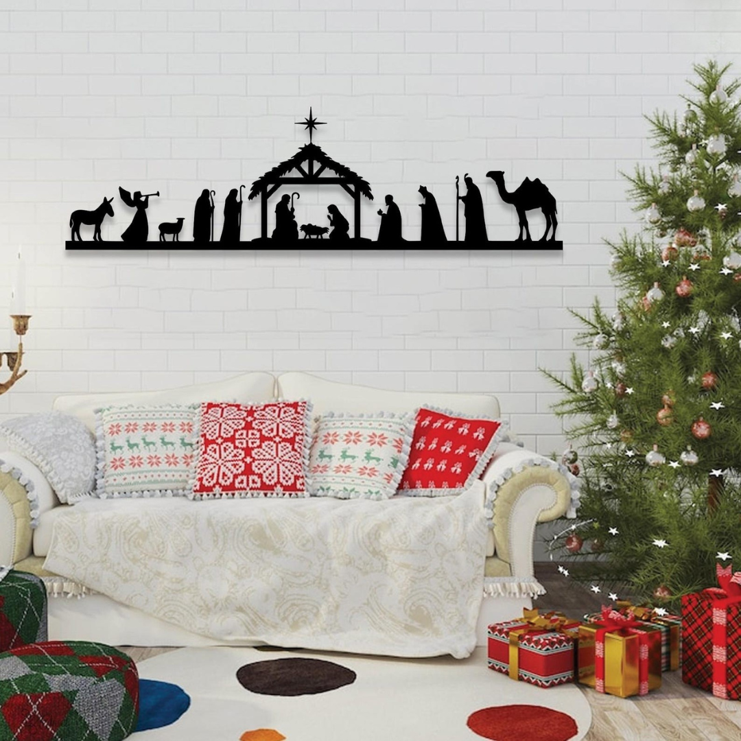 Acrylic Nativity Scene Silhouette Wall Art - Modern Christmas Decor