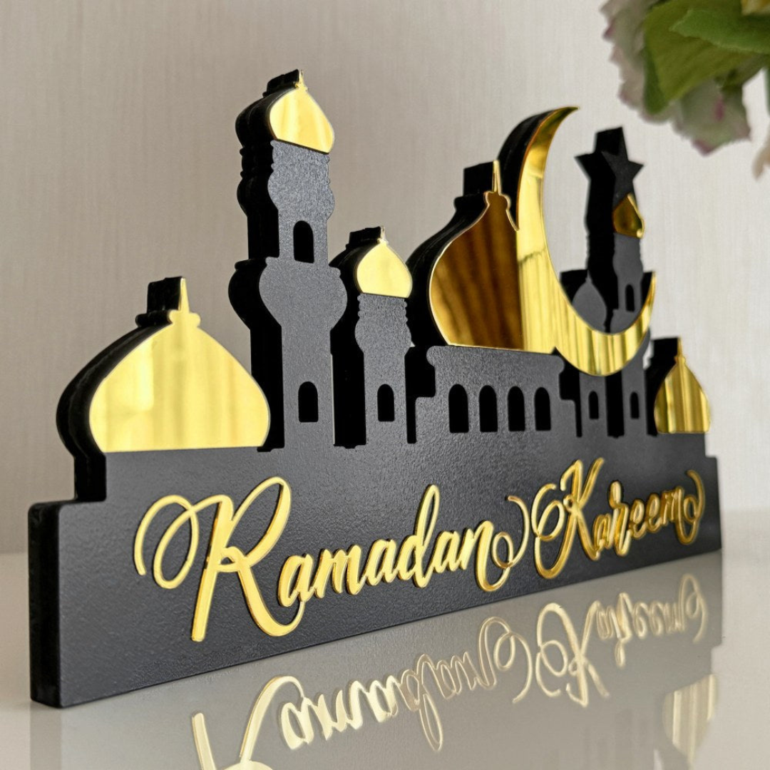 Acrylic Ramadan Kareem Table Decor – Mosque Skyline Sign