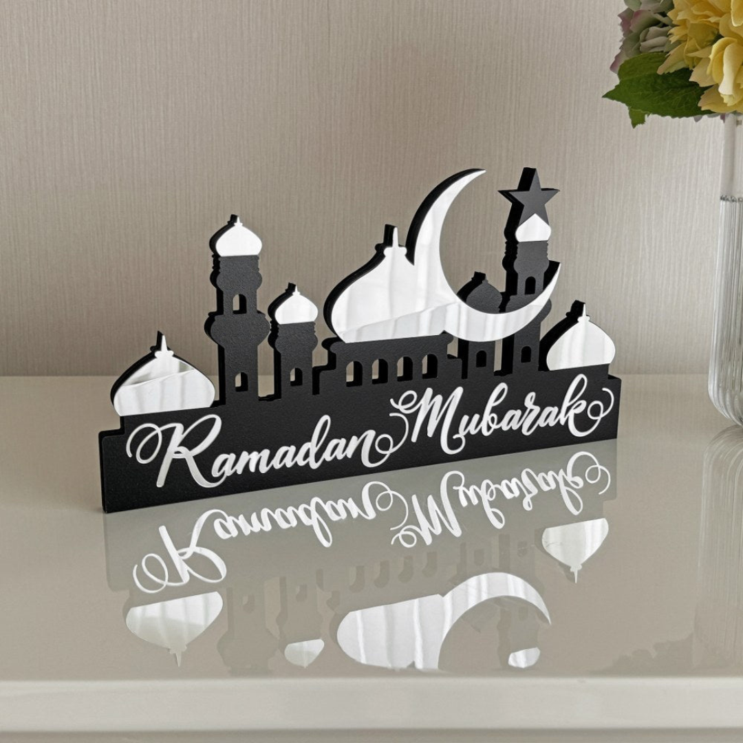 Acrylic Ramadan Mubarak Table Decor – Mosque Skyline Sign