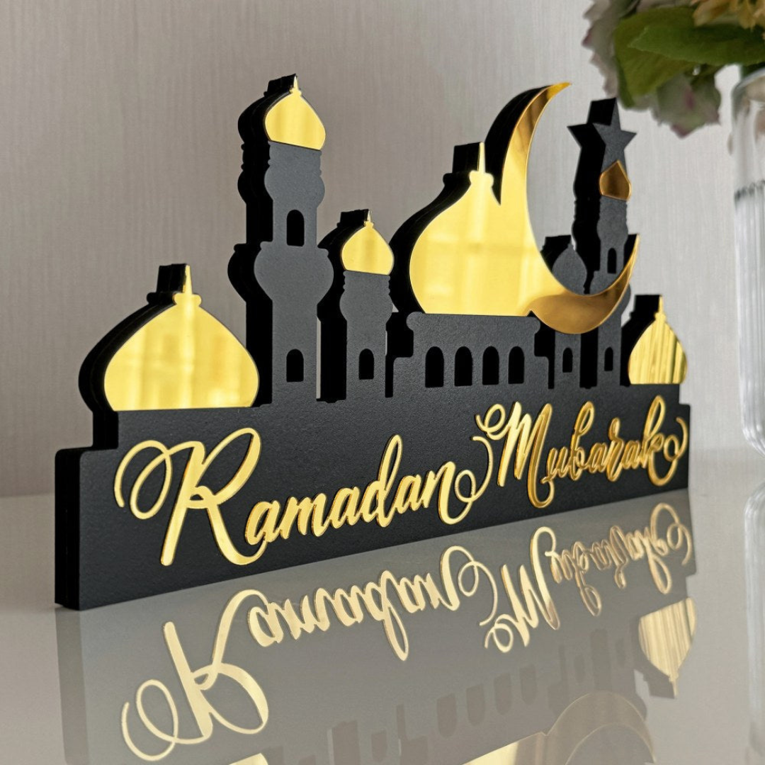 Acrylic Ramadan Mubarak Table Decor – Mosque Skyline Sign