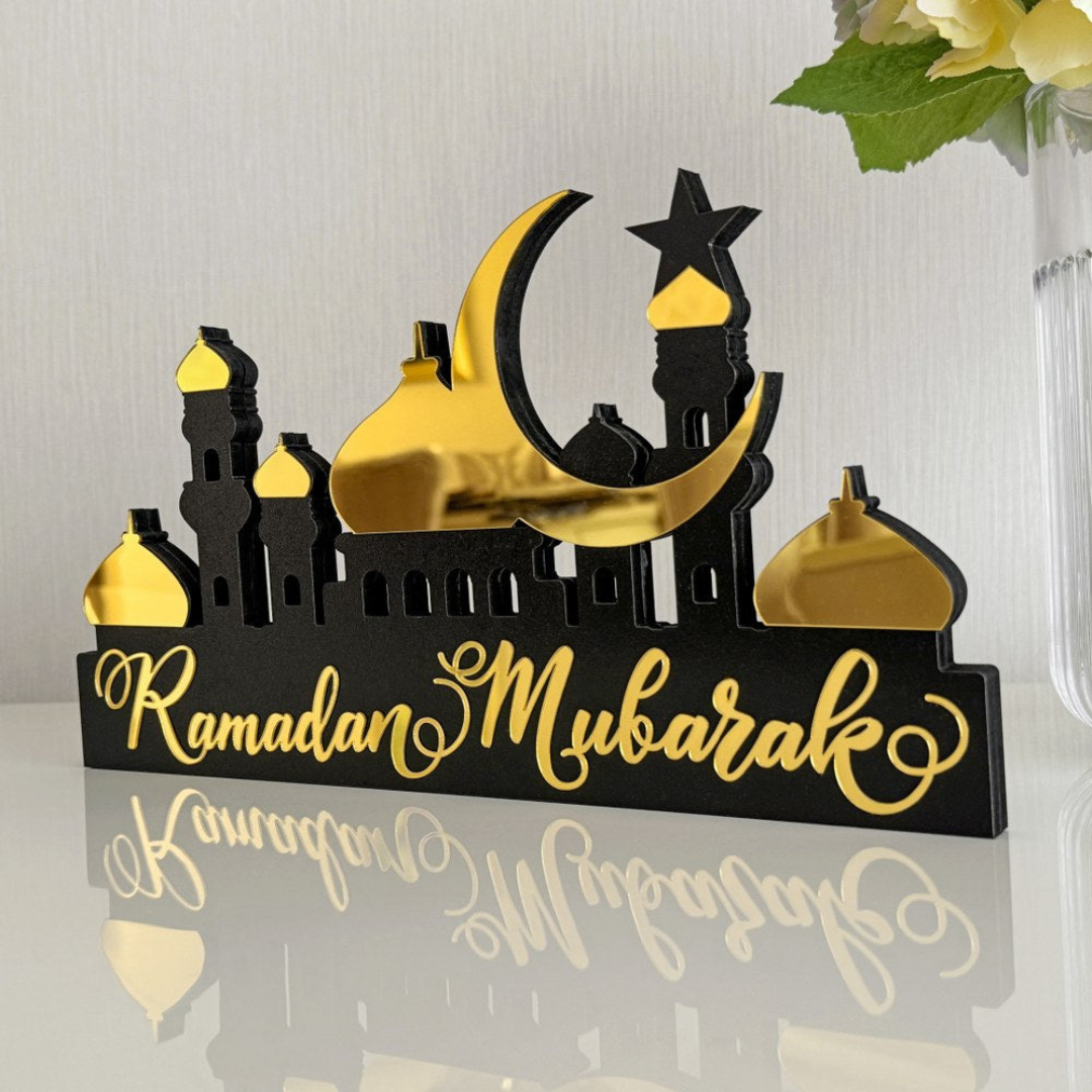 Acrylic Ramadan Mubarak Table Decor – Mosque Skyline Sign