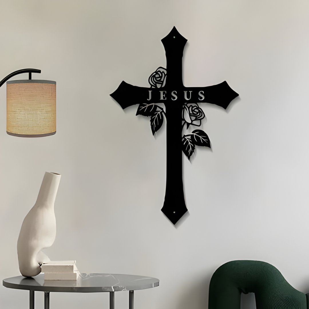 Black Jesus Cross – Christian Wall Decor for Christmas & Baptism