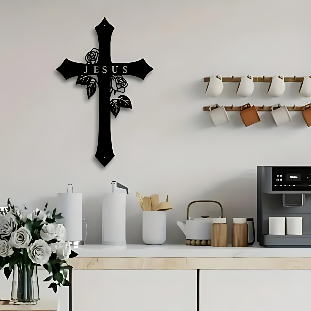 Black Jesus Cross – Christian Wall Decor for Christmas & Baptism