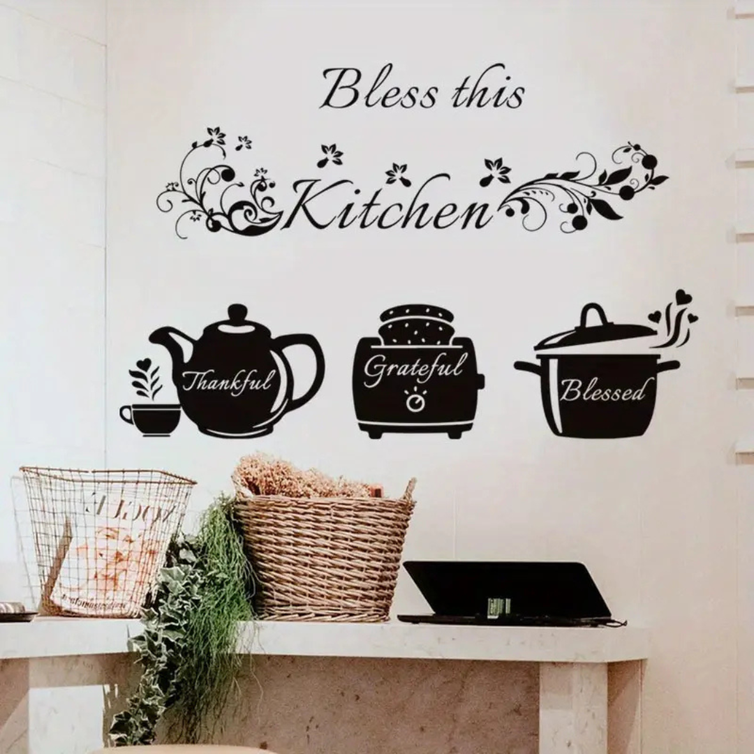 "Bless This Kitchen" Cooker Teapot Acrylic Wall Decal | Beautiful Decor for UAE Homes & Restaurants