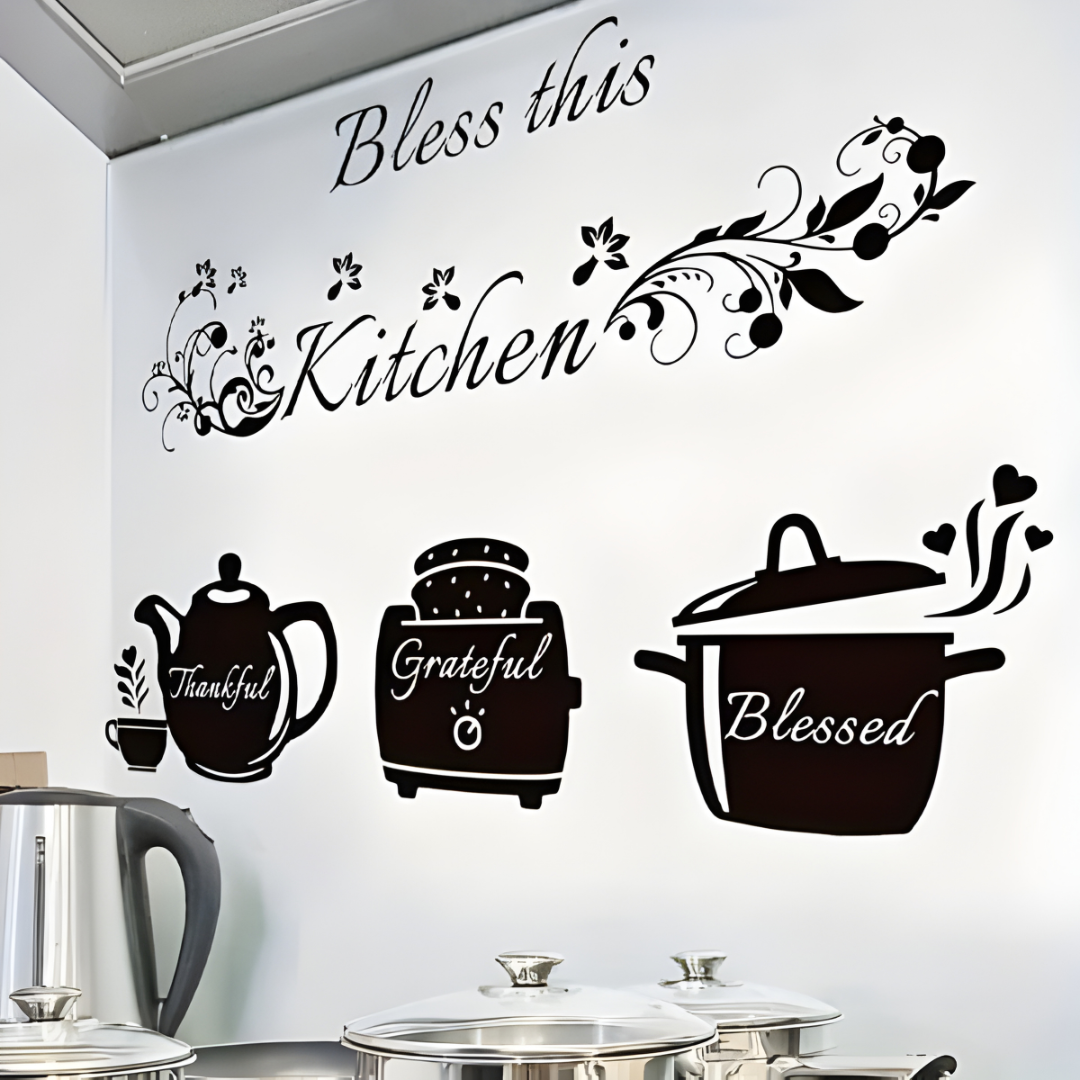 "Bless This Kitchen" Cooker Teapot Acrylic Wall Decal | Beautiful Decor for UAE Homes & Restaurants