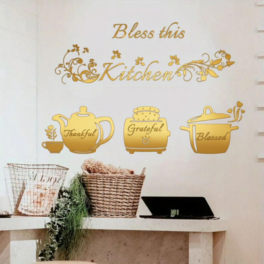 "Bless This Kitchen" Cooker Teapot Acrylic Wall Decal | Beautiful Decor for UAE Homes & Restaurants