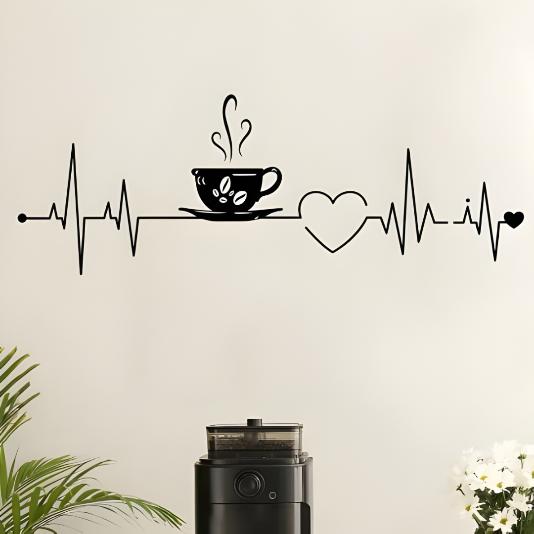 Coffee Cup Heart ECG Acrylic Wall Decal | Beautiful Kitchen Decor for UAE Homes & Restaurants