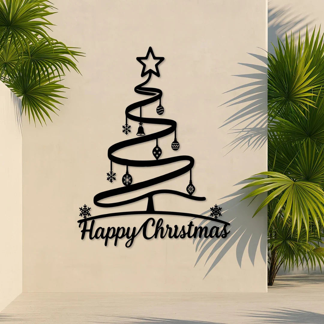 "Happy Christmas" Spiral Tree Acrylic Wall Art | Modern & Whimsical Decor