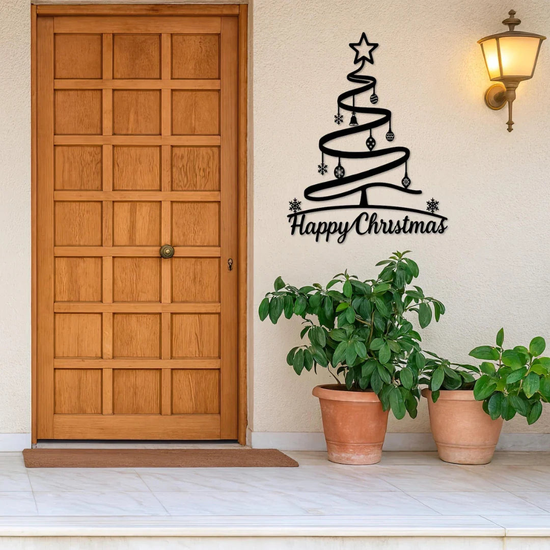 "Happy Christmas" Spiral Tree Acrylic Wall Art | Modern & Whimsical Decor