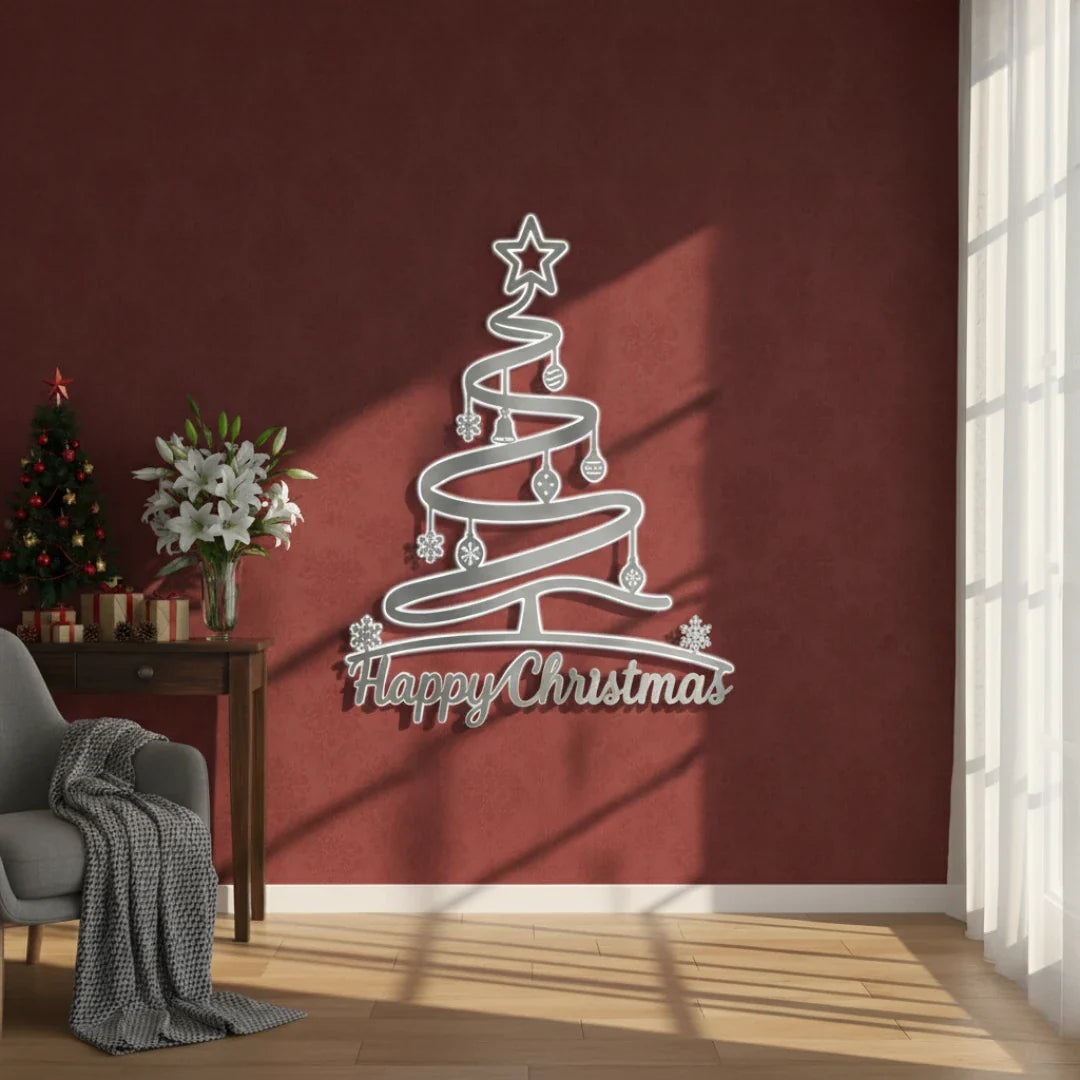 "Happy Christmas" Spiral Tree Acrylic Wall Art | Modern & Whimsical Decor