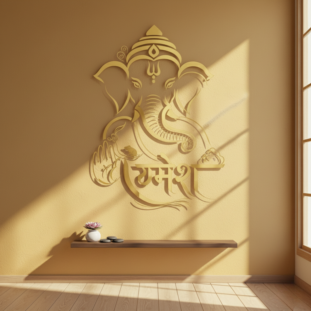 Lord Ganesha Portrait Calligraphy Acrylic Art - Vighnaharta
