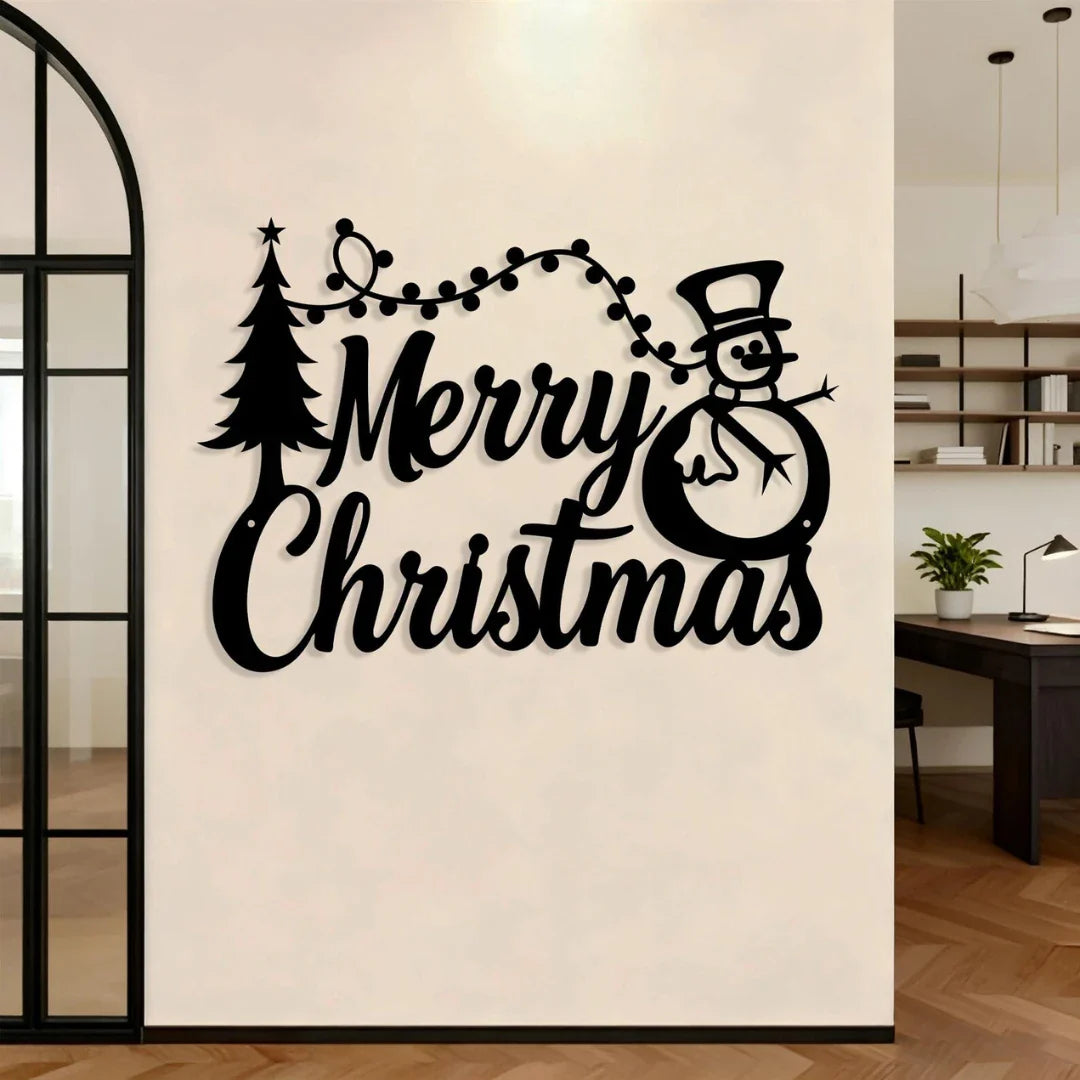 "Merry Christmas" Snowman & Tree Acrylic Wall Decor | Festive Holiday Art