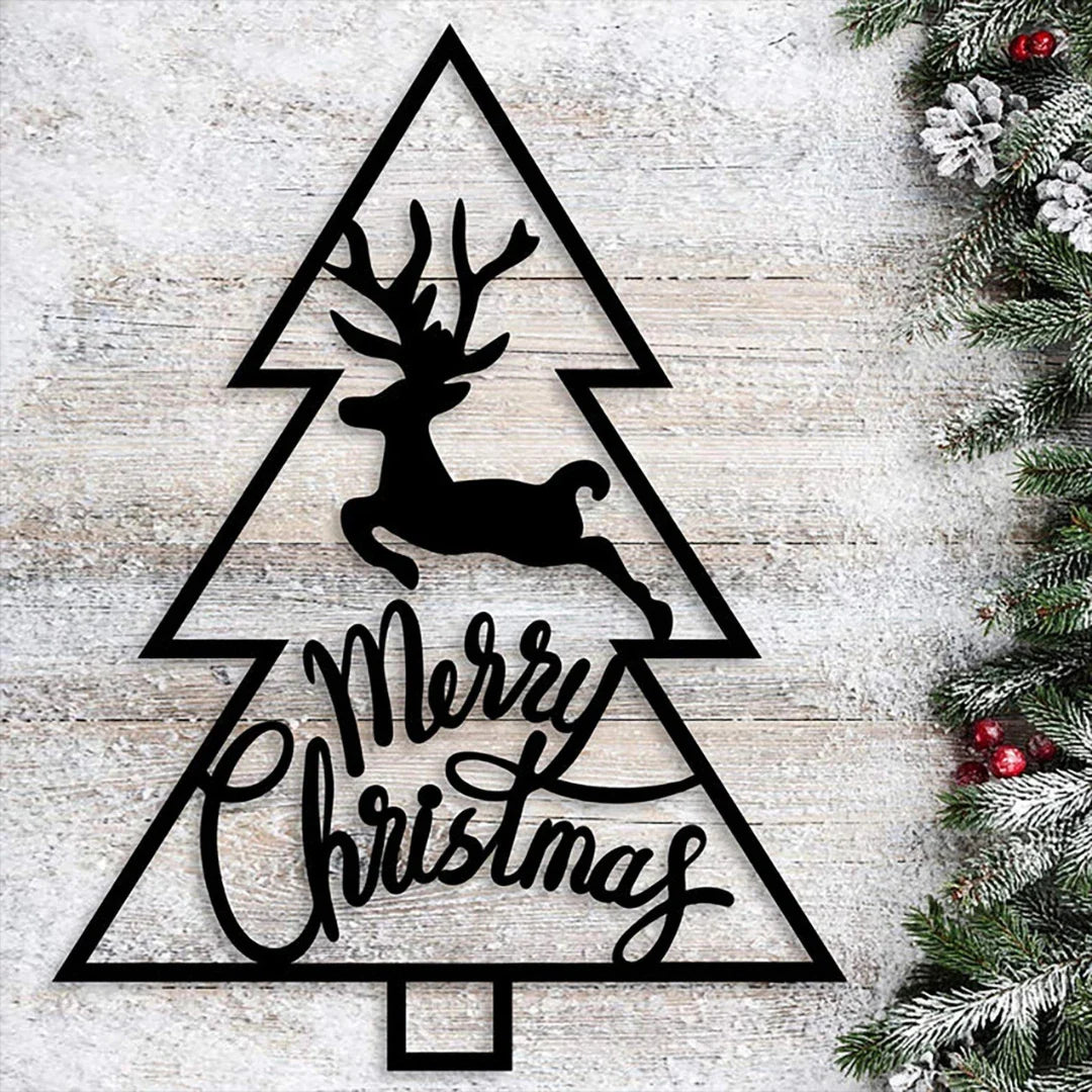 "Merry Christmas" Tree & Reindeer Acrylic Wall Art | Festive Home Decor
