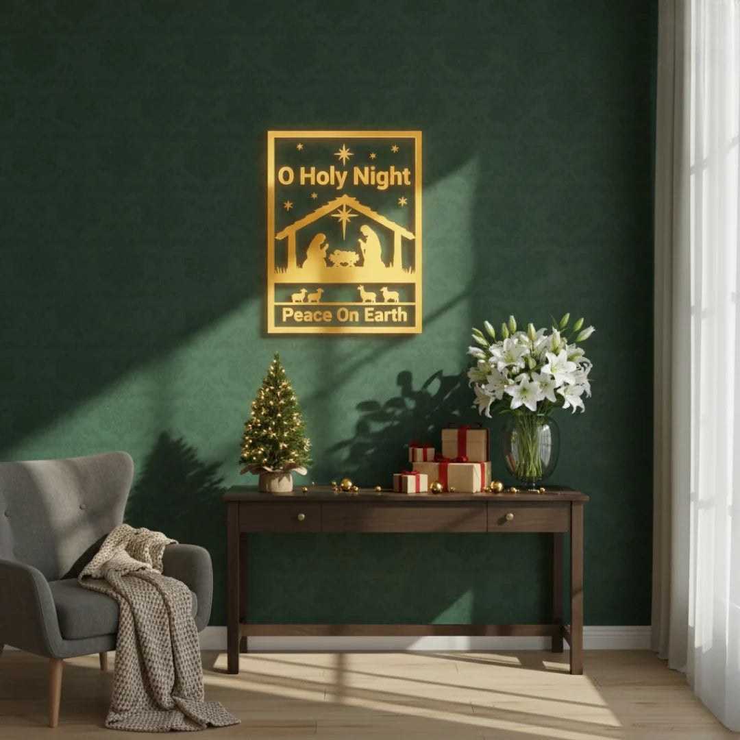 "O Holy Night" Nativity Scene Acrylic Wall Art | Spiritual Christmas Decor