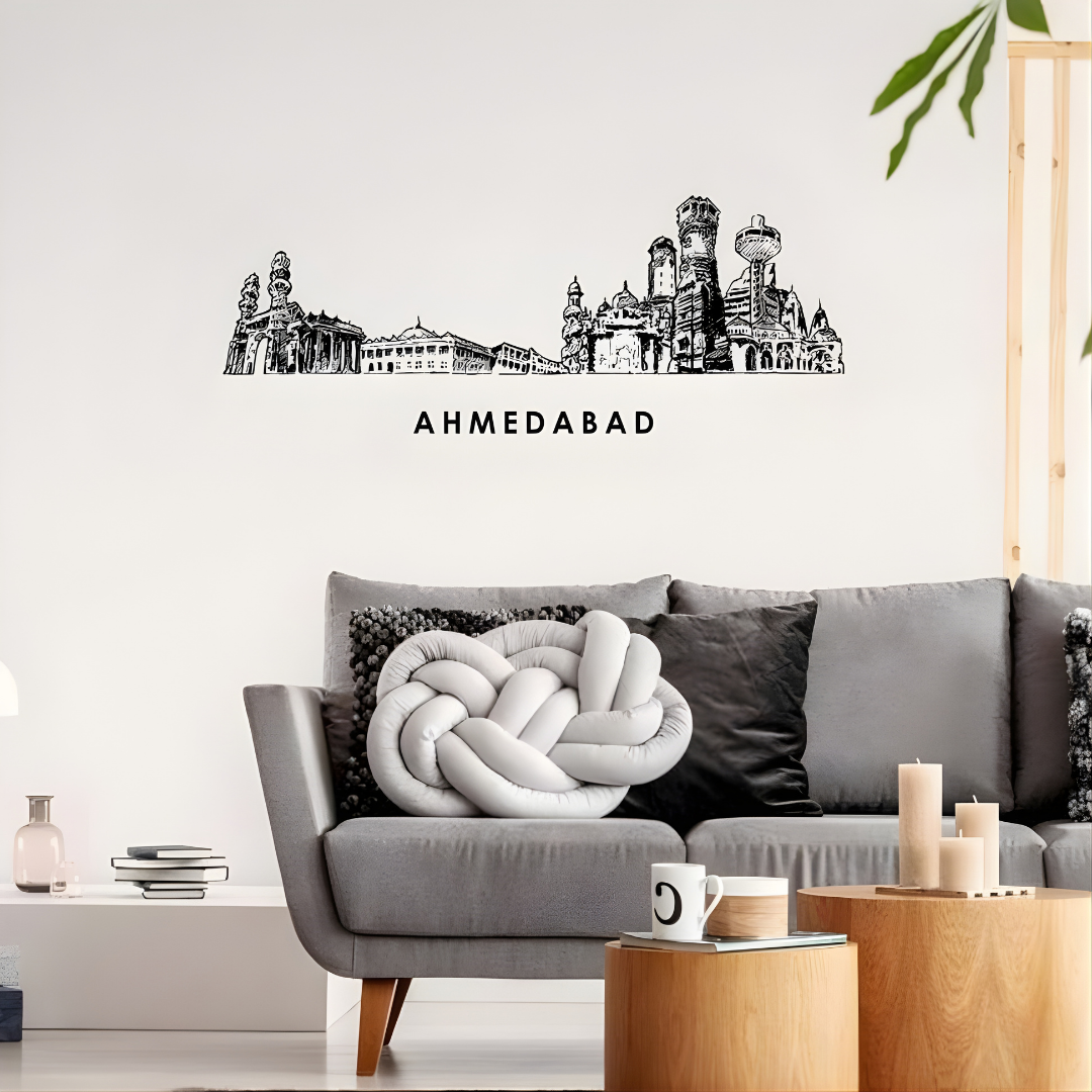 Acrylic Black Ahmedabad Skyline Wall Art for Home Decor
