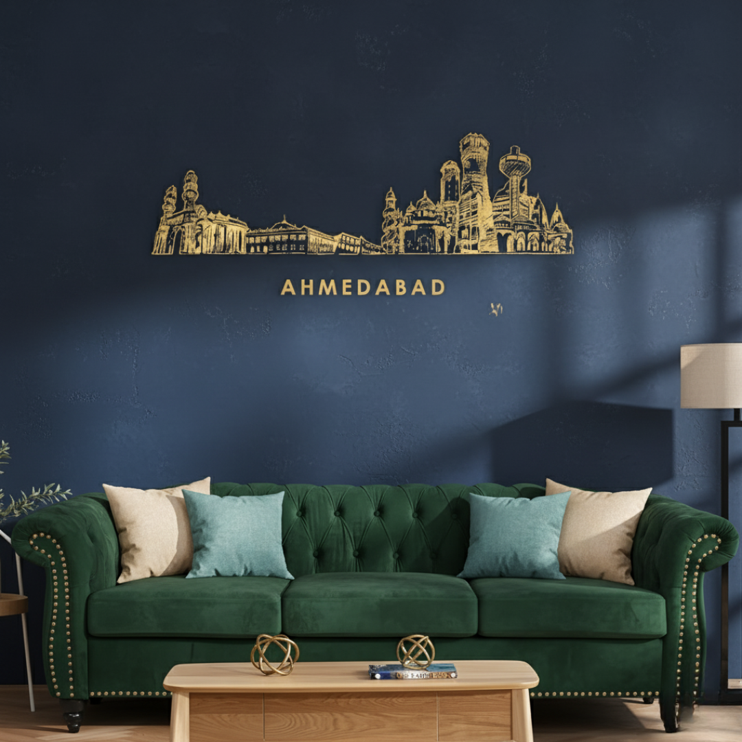 Acrylic Black Ahmedabad Skyline Wall Art for Home Decor