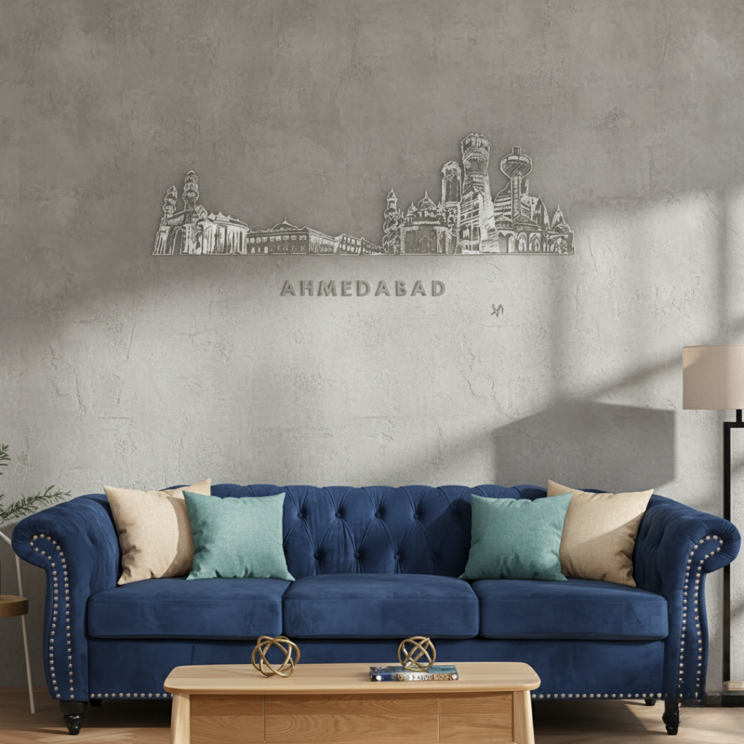 Acrylic Black Ahmedabad Skyline Wall Art for Home Decor