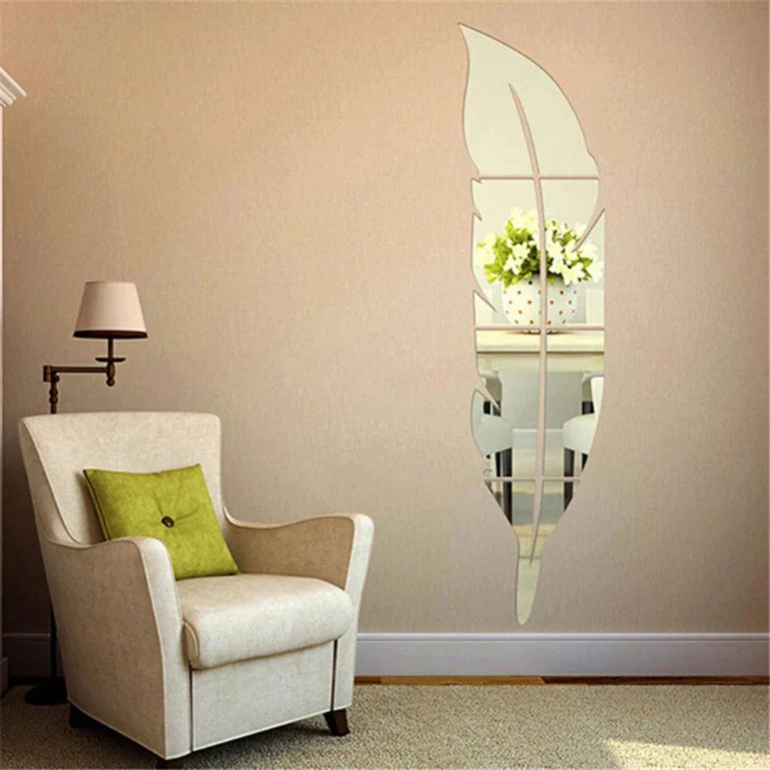 Decorative Acrylic Feather Mirror Wall Decal | Modern UAE Home Decor