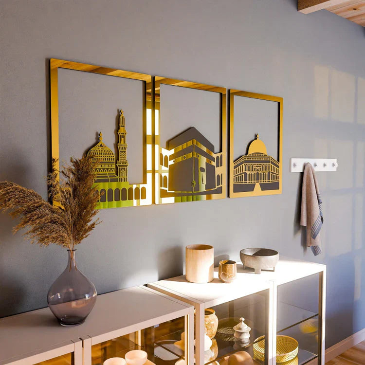 Set of Masjid Al-Aqsa, Masjid Al-Haram & Masjid An-Nabawi | Acrylic Islamic Wall Art
