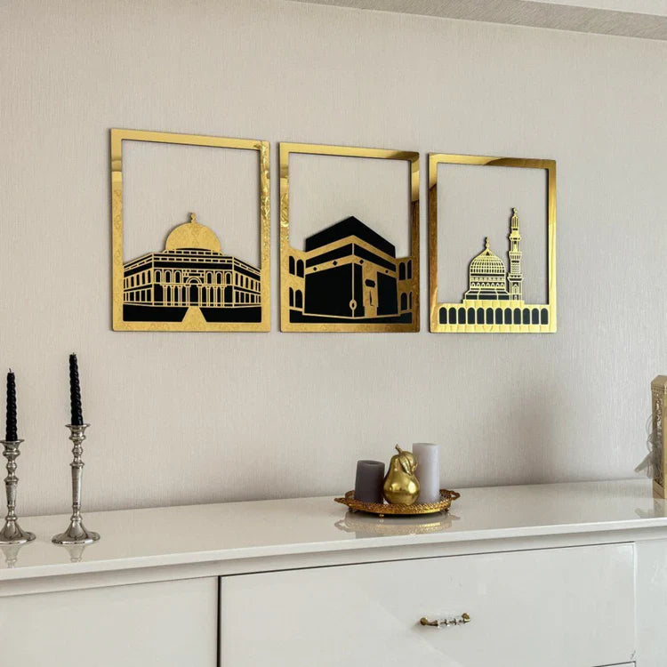 Set of Masjid Al-Aqsa, Masjid Al-Haram & Masjid An-Nabawi | Acrylic Islamic Wall Art