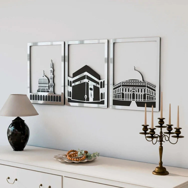 Set of Masjid Al-Aqsa, Masjid Al-Haram & Masjid An-Nabawi | Acrylic Islamic Wall Art